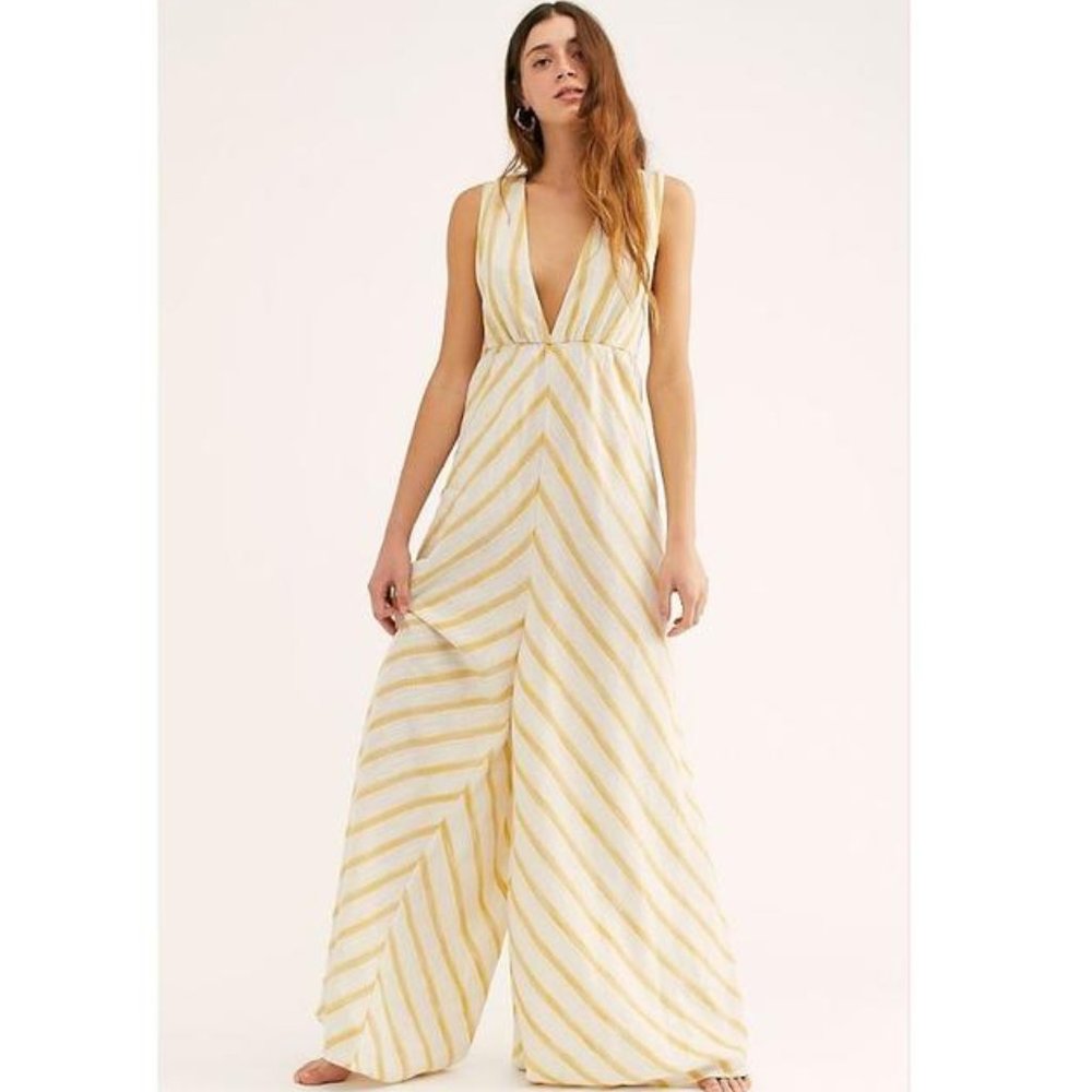 Free People Ivory Yellow Veronica Jumpsuit